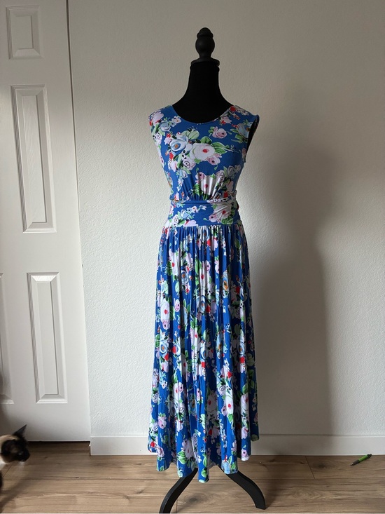Anthropologie Dresses & Skirts - Maeve Anthro Blue Floral Sleeveless Maxi Dress Low Back Fitted Jersey